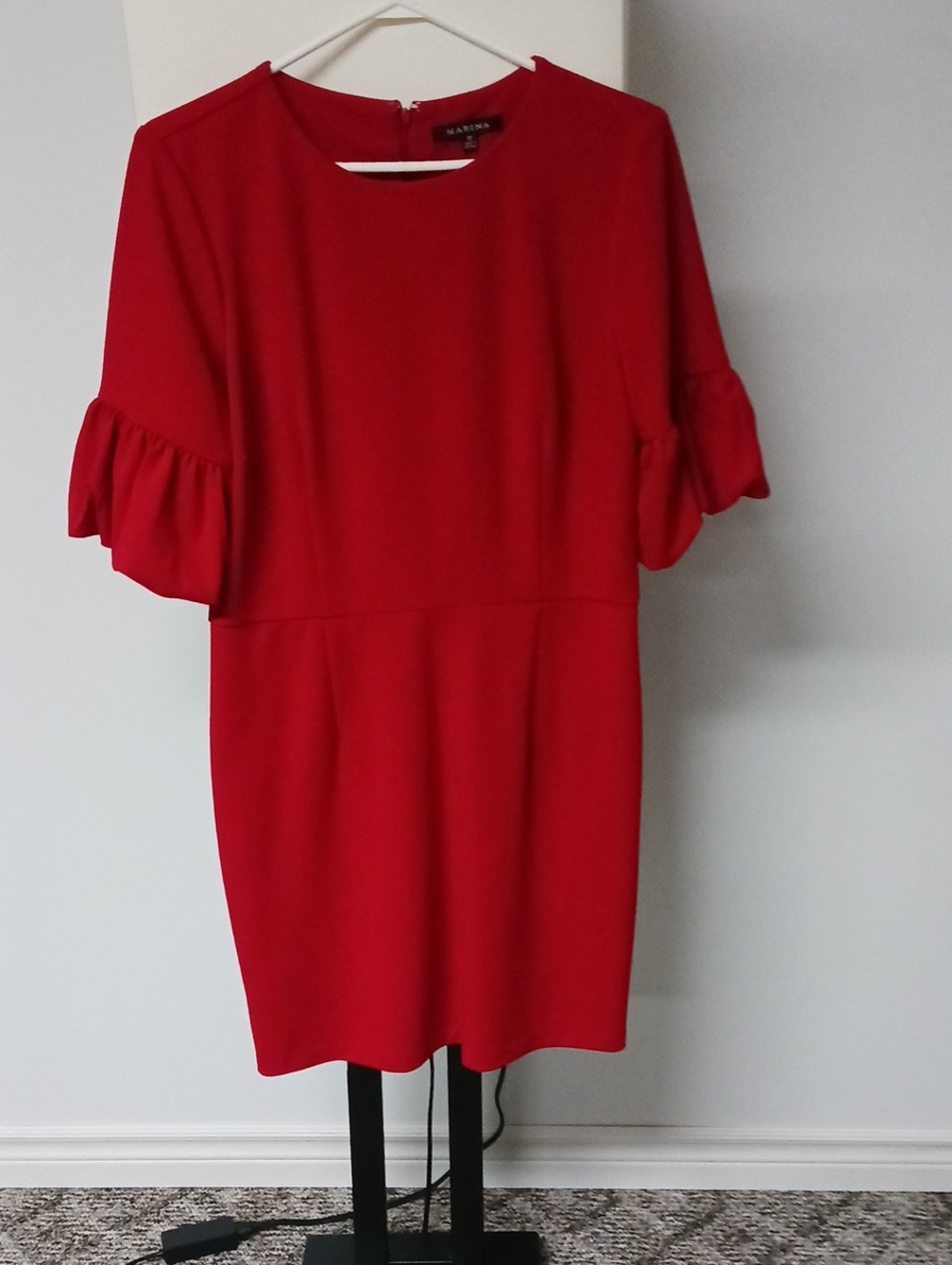 MARINA Red Ruffle-Sleeve Dress